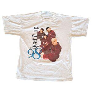 Vintage Graphic Single Stitch T-Shirt 98 Degrees Heat It Up Tour White Cotton